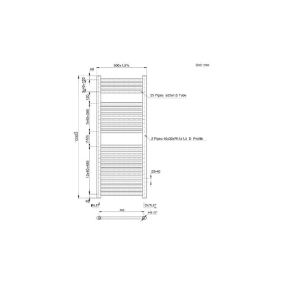 Termoarredo scaldasalviette da bagno idraulico 1230x500 mm interasse 450 mm in acciaio Cromato by CeramicStore | Lo specialista del tuo bagno