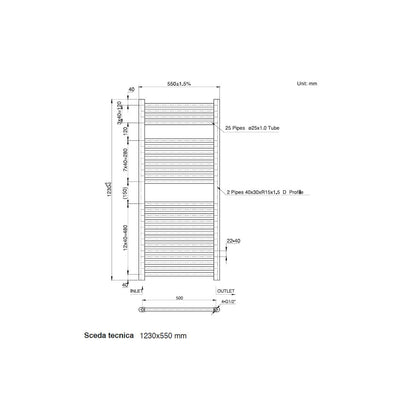 Termoarredo scaldasalviette da bagno idraulico 1230x550 mm interasse 500 mm in acciaio Cromato by CeramicStore | Lo specialista del tuo bagno