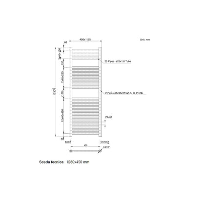 Termoarredo scaldasalviette da bagno idraulico 1230x450 mm interasse 400 mm in acciaio Verniciato Nero by CeramicStore | Lo specialista del tuo bagno