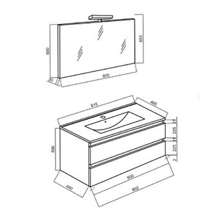 Mobile bagno sospeso 80 cm con specchiera e lavabo integrato Cubi&Co modello Symmetry Classic 2 - Rovere Grigio by CeramicStore | Lo specialista del tuo bagno