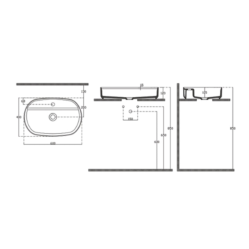 Lavabo d'appoggio ovale con foro BathCore serie Infinity 60x40 color Bordeaux
