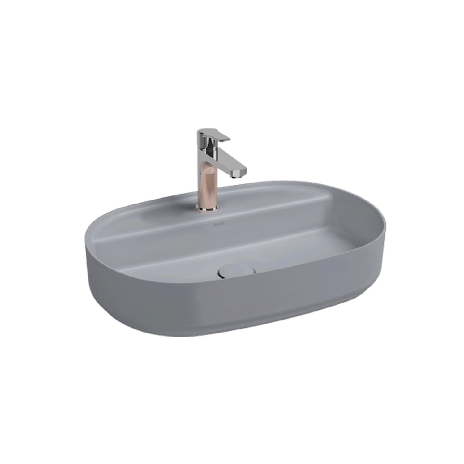 Lavabo d'appoggio ovale con foro BathCore serie Infinity 60x40 color Grigio Pietra Opaco