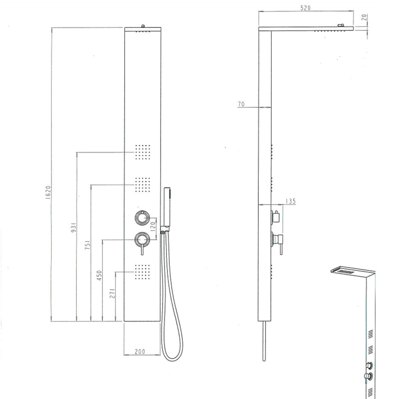 Colonna doccia in acciaio inox lucido con soffione a pioggia, soffioni laterali e cascata Keller Taps by CeramicStore | Lo specialista del tuo bagno