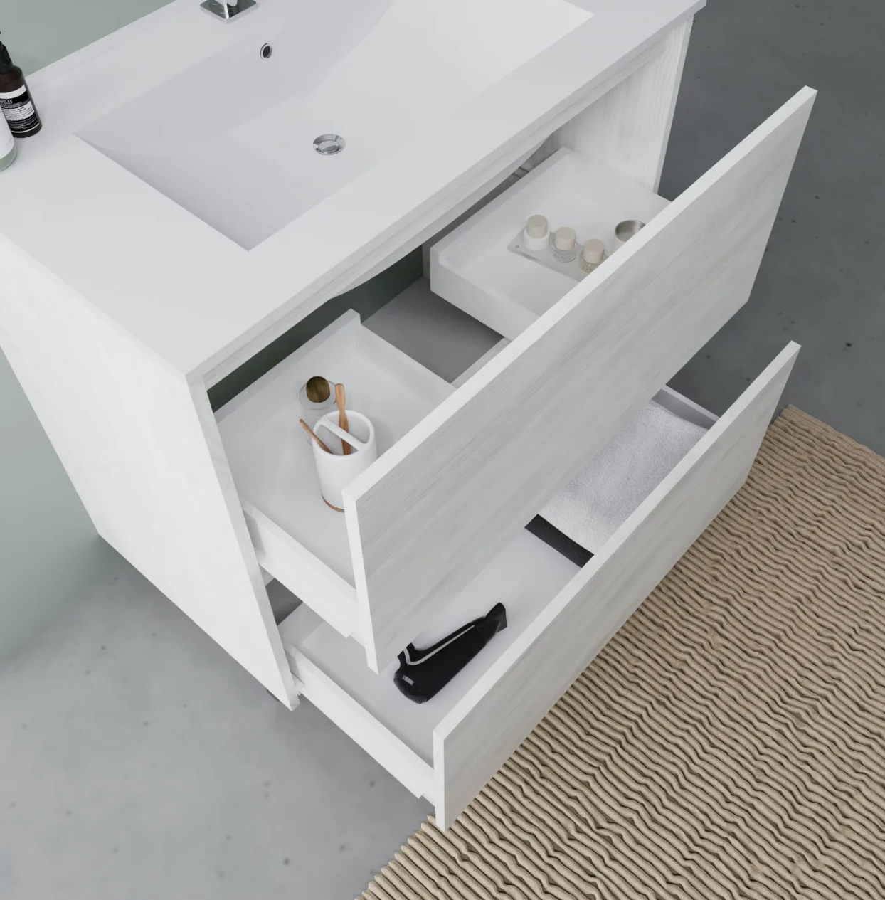 Mobile bagno con lavabo e specchiera Cubi&Co Berlino 80 cm - Rovere Bianco by CeramicStore | Lo specialista del tuo bagno
