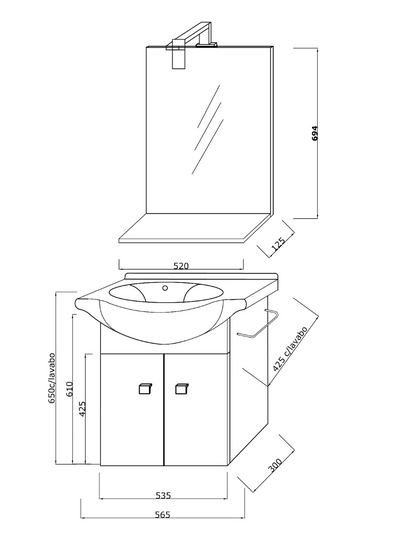 Mobile bagno sospeso con lavabo e specchiera Cubi&Co Smeraldo 55 cm - Rovere Bianco by CeramicStore | Lo specialista del tuo bagno