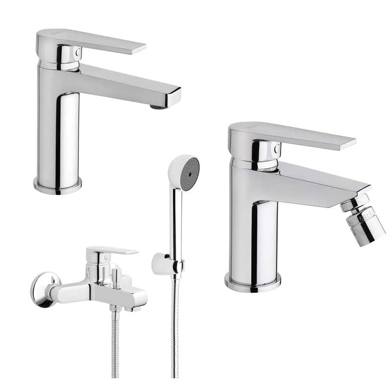 Set di rubinetti da bagno Lavabo e Bidet con scarico e Vasca con set Doccia finitura cromata collezione LOGOS+ di Mamoli Rubinetterie by CeramicStore | Lo specialista del tuo bagno