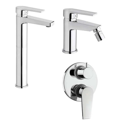Set di rubinetti da bagno Lavabo Alto e Bidet con scarico e Doccia Incasso con Deviatore finitura cromata collezione LOGOS+ di Mamoli Rubinetterie by CeramicStore | Lo specialista del tuo bagno