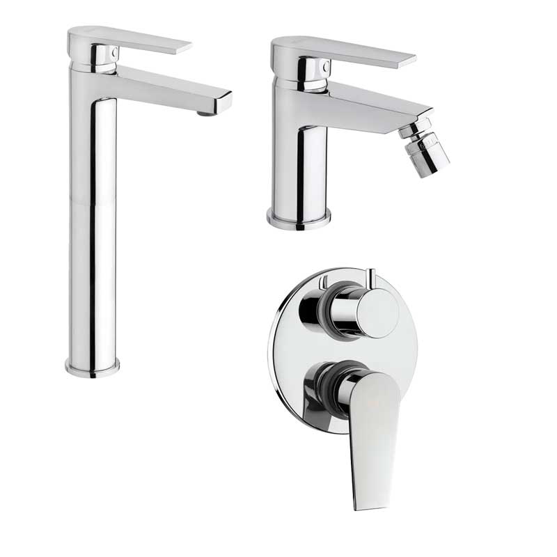 Set di rubinetti da bagno Lavabo Alto e Bidet con scarico e Doccia Incasso con Deviatore finitura cromata collezione LOGOS+ di Mamoli Rubinetterie by CeramicStore | Lo specialista del tuo bagno