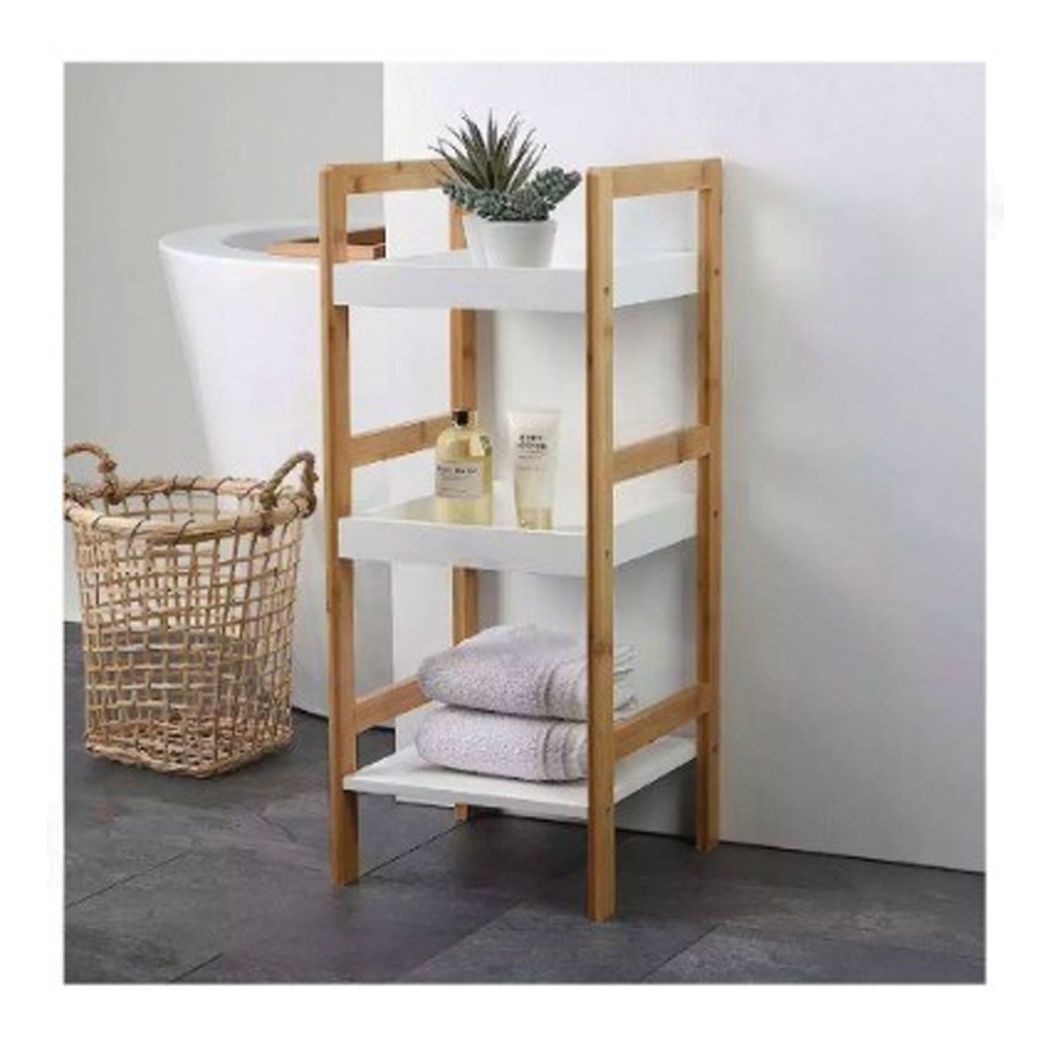 Scaffale portabiancheria con 3 ripiani in bamboo e MDF by CeramicStore | Lo specialista del tuo bagno