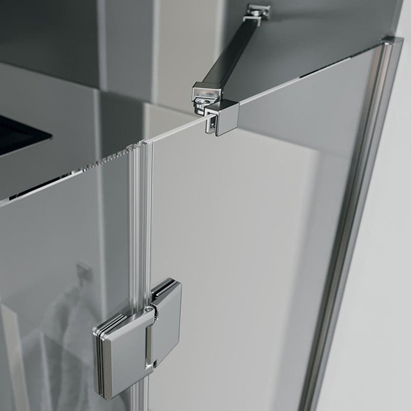 Box doccia angolare con porta battente e parete fissa DocciaGo serie Flow 110x90 cm - Cromo