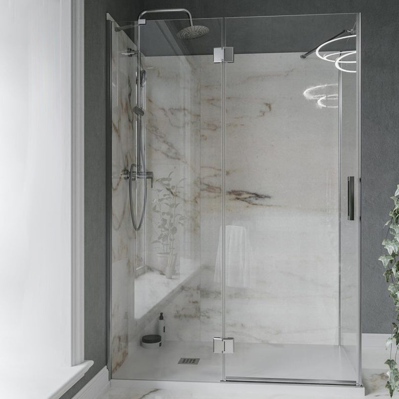Box doccia angolare con porta battente e parete fissa DocciaGo serie Flow 110x90 cm - Cromo