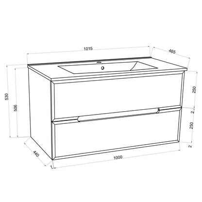 Mobile bagno a due cassetti con lavabo in ceramica specchio e lampada cm 100 Bianco Opaco - Cubi&Co modello Fluid 3 by CeramicStore | Lo specialista del tuo bagno
