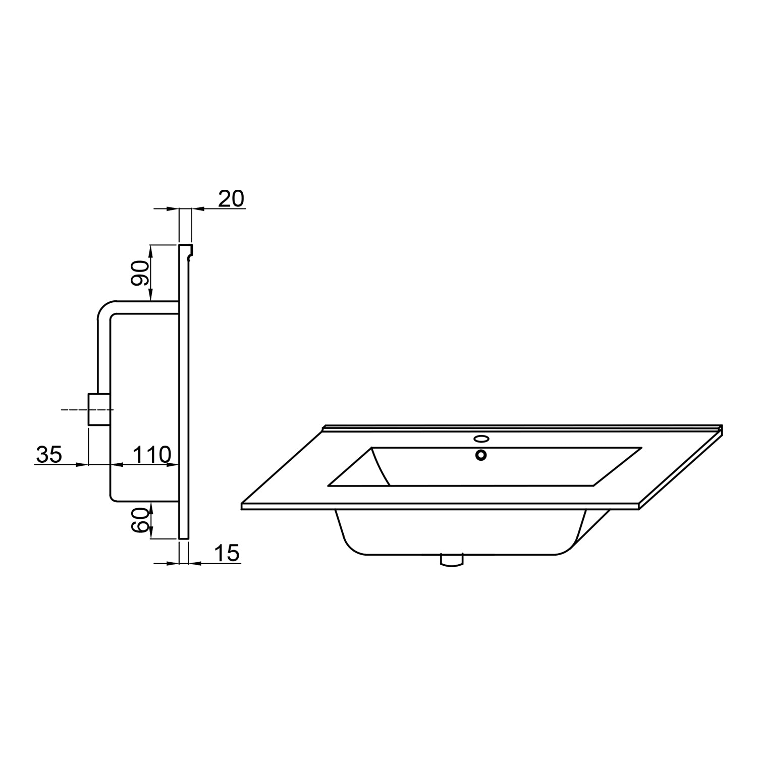 Mobile bagno a due cassetti con lavabo in ceramica specchio e lampada cm 100 Bianco Opaco - Cubi&Co modello Fluid 3 by CeramicStore | Lo specialista del tuo bagno