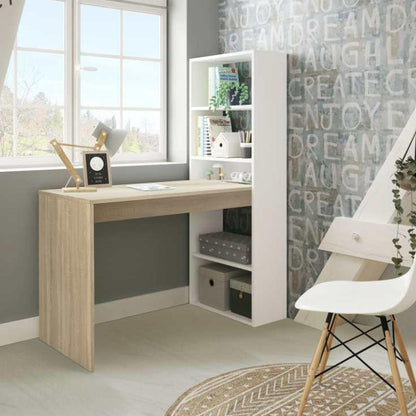 Scrivania reversibile modello Duplo con libreria con 5 ripiani - Bianco Artik/Rovere Canadian by CeramicStore | Lo specialista del tuo bagno