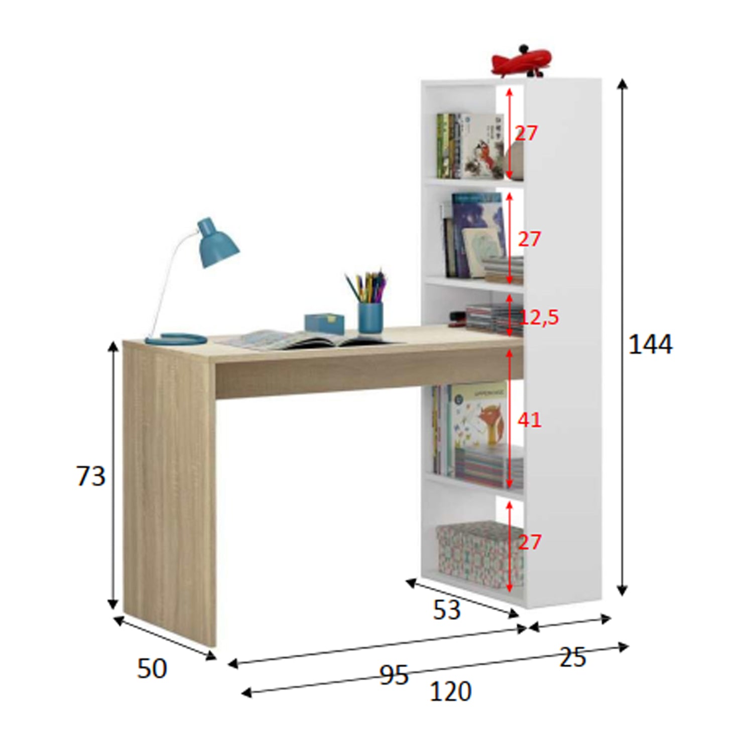 Scrivania reversibile modello Duplo con libreria con 5 ripiani - Bianco Artik/Rovere Canadian by CeramicStore | Lo specialista del tuo bagno