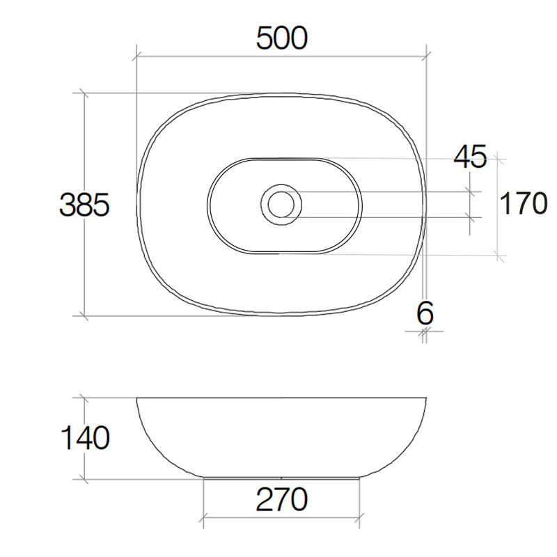 Lavabo vasca ovale da appoggio senza piletta Lineabeta Acquaio in ceramica lucida cm 50x38
