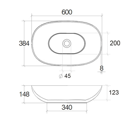 Lavabo vasca ovale da appoggio senza piletta Lineabeta collezione Acquaio in ceramica opaca color antracite cm 60x38