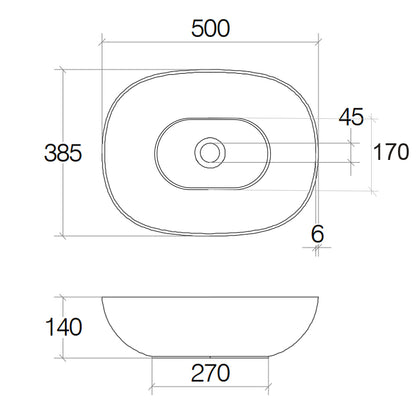 Lavabo vasca ovale da appoggio senza piletta Lineabeta Acquaio in ceramica bianco opaco cm 50x38