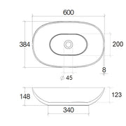 Lavabo vasca ovale da appoggio senza piletta Lineabeta collezione Acquaio in ceramica bianco opaco cm 60x38