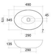 Lavabo ovale da appoggio senza piletta di scarico Lineabeta Acquaio in ceramica antracite opaco cm 49x34