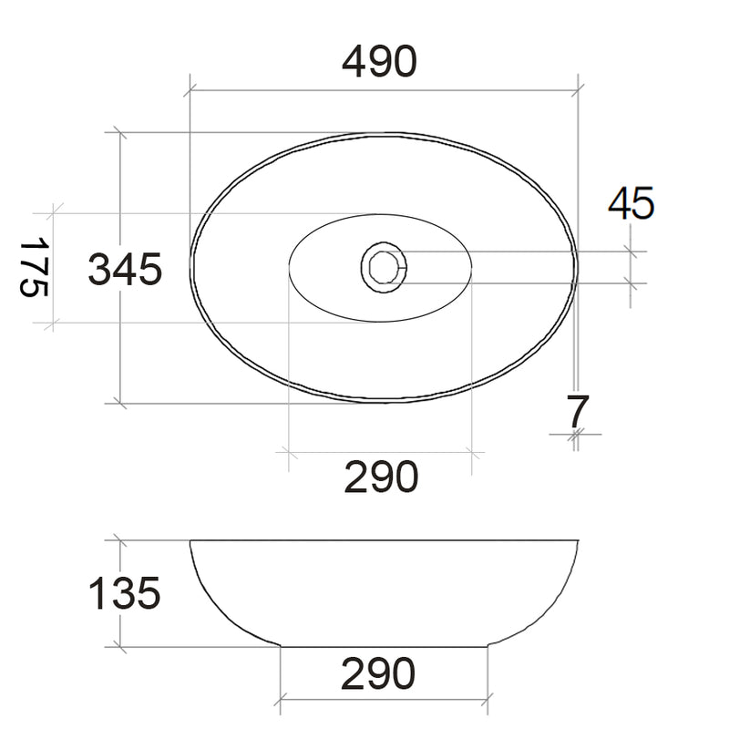 Lavabo ovale da appoggio senza piletta di scarico Lineabeta Acquaio in ceramica antracite opaco cm 49x34