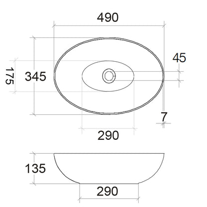 Lavabo ovale da appoggio senza piletta di scarico Lineabeta Acquaio in ceramica bianco lucido cm 49x34
