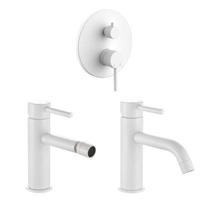 Composizione di miscelatori per lavabo, bidet e doccia 2 vie Moon in ottone bianco opaco by CeramicStore | Lo specialista del tuo bagno
