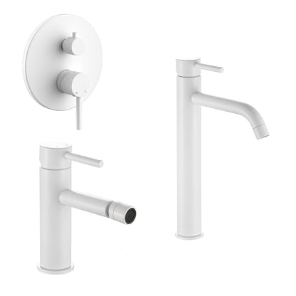 Composizione di miscelatori per lavabo alto, bidet e doccia 2 vie Moon in ottone bianco opaco by CeramicStore | Lo specialista del tuo bagno