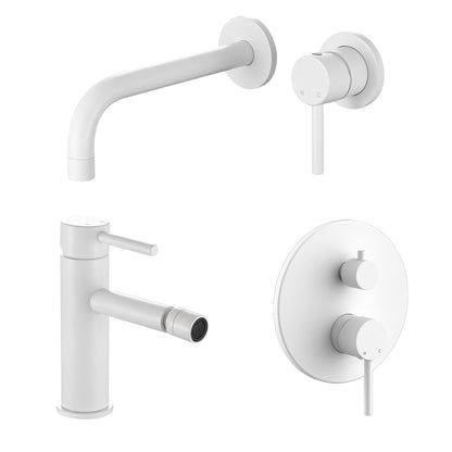 Composizione di miscelatori per lavabo incasso, bidet e doccia 2 vie Moon in ottone bianco opaco by CeramicStore | Lo specialista del tuo bagno