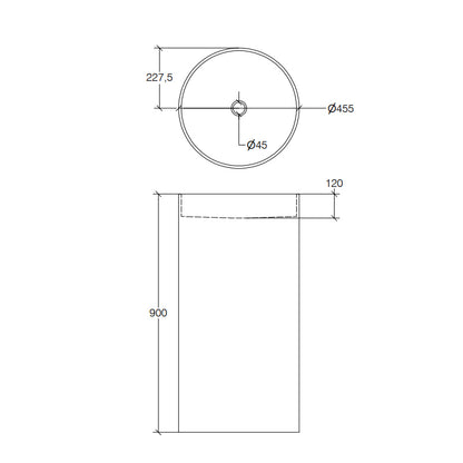 Lavabo in Mattstone modello centro stanza senza foro rubinetto con piletta a scarico libero e sifone a pavimento. Lineabeta serie Momon by CeramicStore | Lo specialista del tuo bagno
