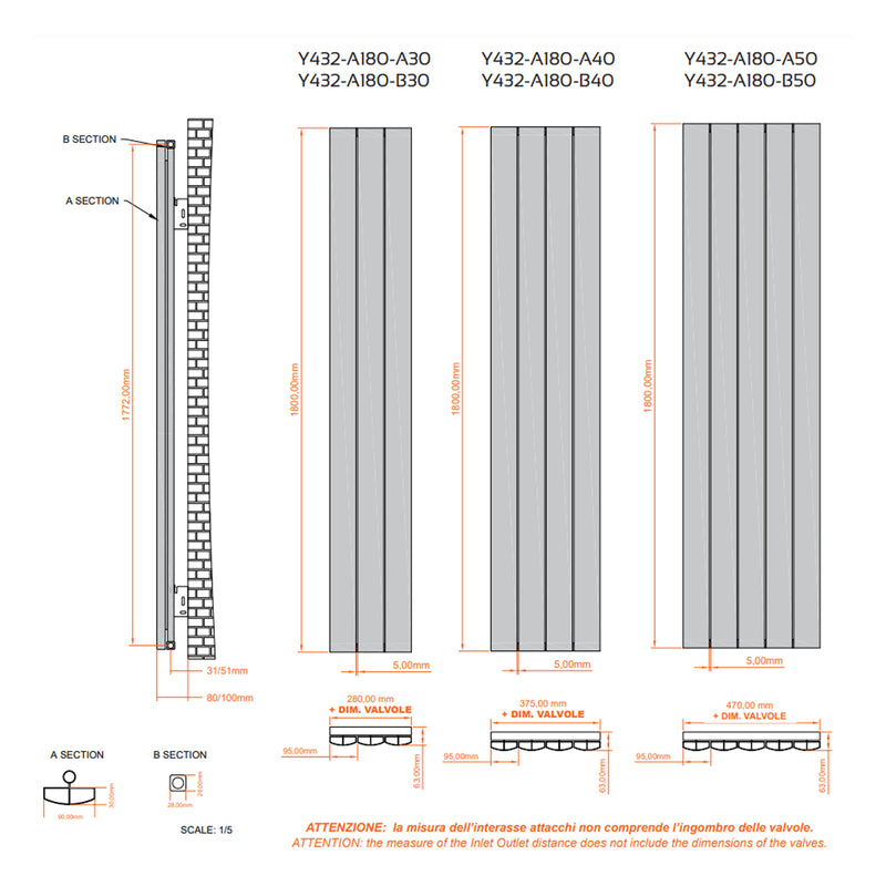 Radiatore alluminio idraulico a 4 elementi cm 37,5x180 interasse cm 37,5 modello Anima - Antracite by CeramicStore | Lo specialista del tuo bagno