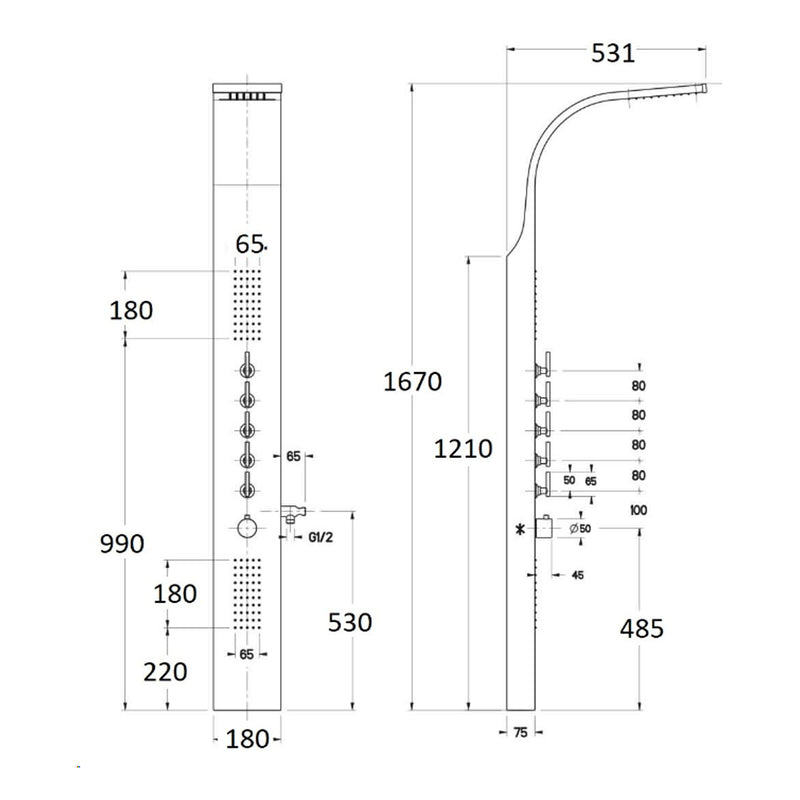 Colonna in acciaio anticalcare, miscelatore 4 funzioni e getto a cascata by CeramicStore | Lo specialista del tuo bagno
