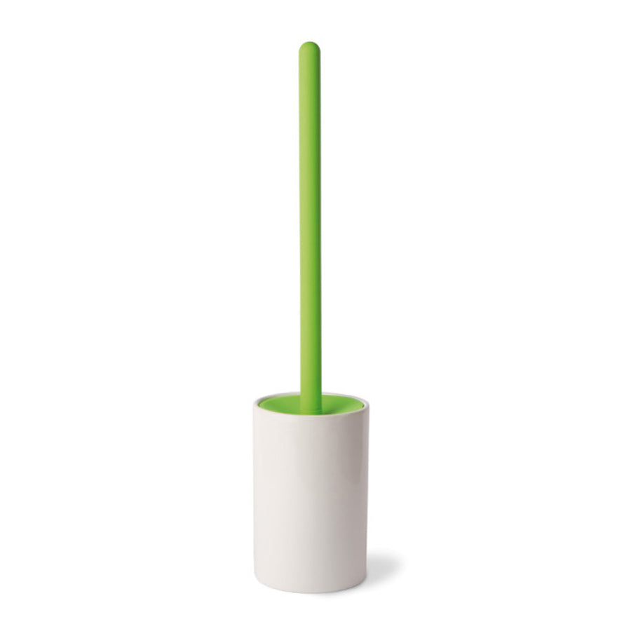 Portascopino in ceramica bianca con manico in silicone verde modello Baston di Lineabeta by CeramicStore | Lo specialista del tuo bagno