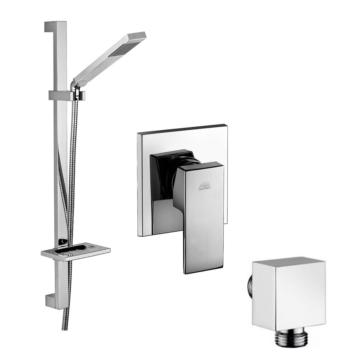 Kit Saliscendi Level con portasapone, miscelatore incasso doccia maniglia squadrata e presa acqua a muro, Paffoni by CeramicStore | Lo specialista del tuo bagno