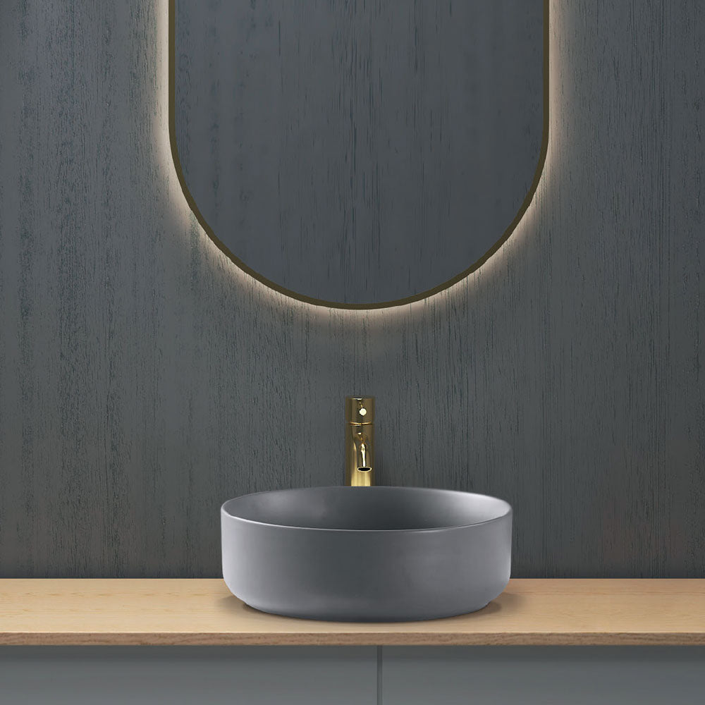 Lavabo da appoggio tondo diametro 40 cm Grigio Opaco Ceramica Althea collezione WIN con piletta inclusa