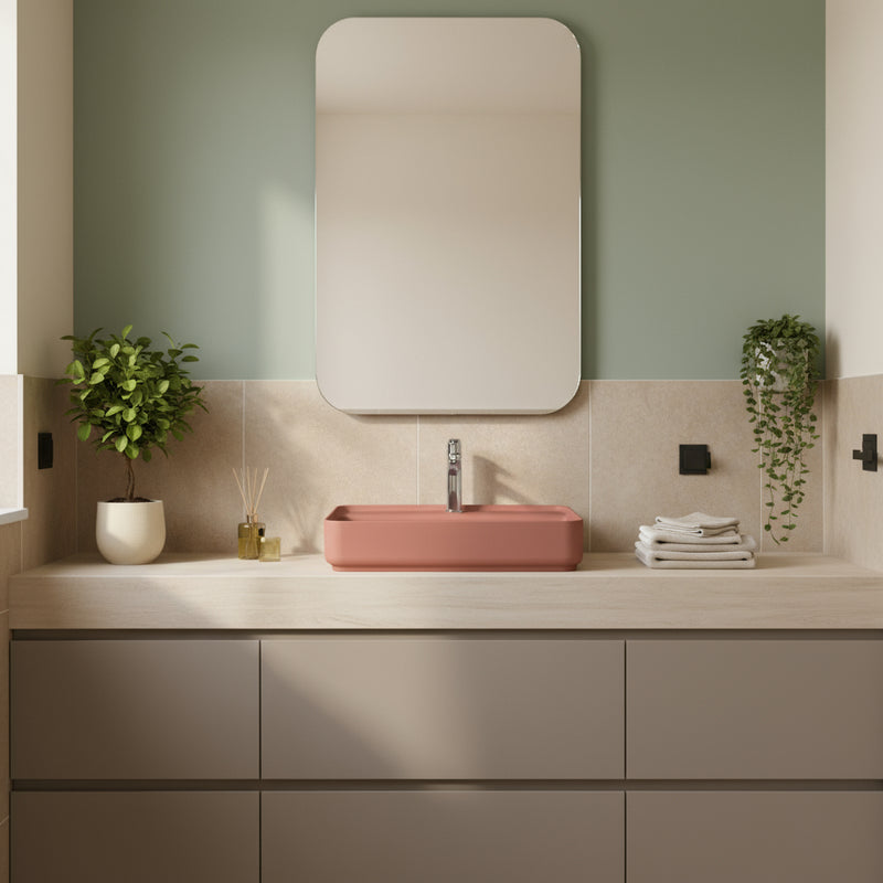 Lavabo d'appoggio rettangolare con foro BathCore serie Infinity 55x40 color Terracotta Opaco