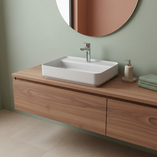 Lavabo d'appoggio rettangolare con foro BathCore serie Infinity 55x40 color Bianco Opaco