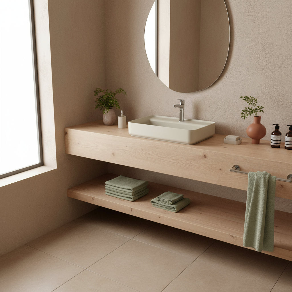 Lavabo d'appoggio rettangolare con foro BathCore serie Infinity 55x40 color Avorio Opaco