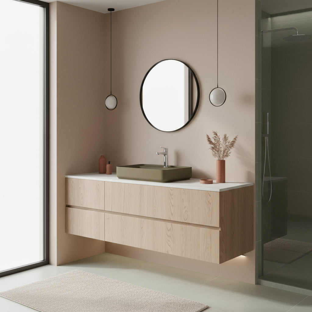 Lavabo d'appoggio rettangolare con foro BathCore serie Infinity 55x40 color Tortora Opaco