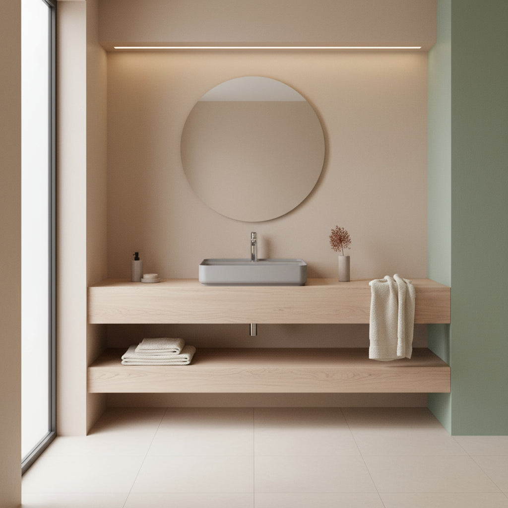 Lavabo d'appoggio rettangolare con foro BathCore serie Infinity 55x40 color Grigio Pietra Opaco