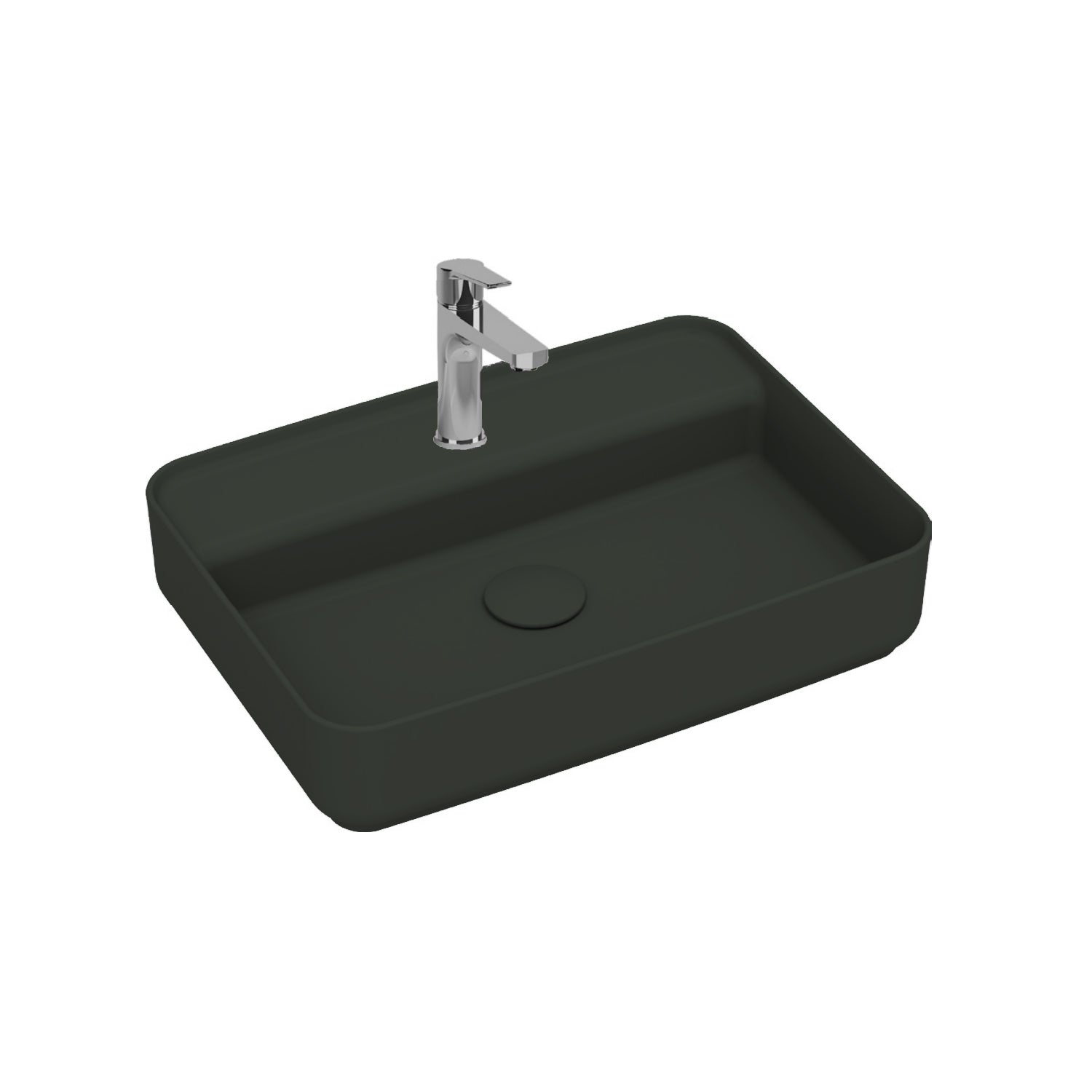 Lavabo d'appoggio rettangolare con foro BathCore serie Infinity 55x40 color Nero Opaco
