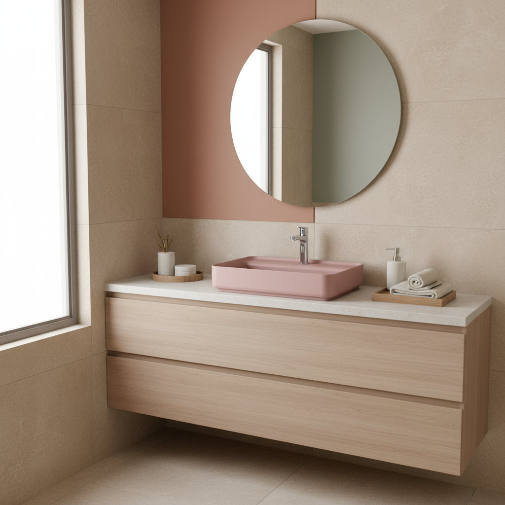 Lavabo d'appoggio rettangolare con foro BathCore serie Infinity 55x40 color Salmone Opaco