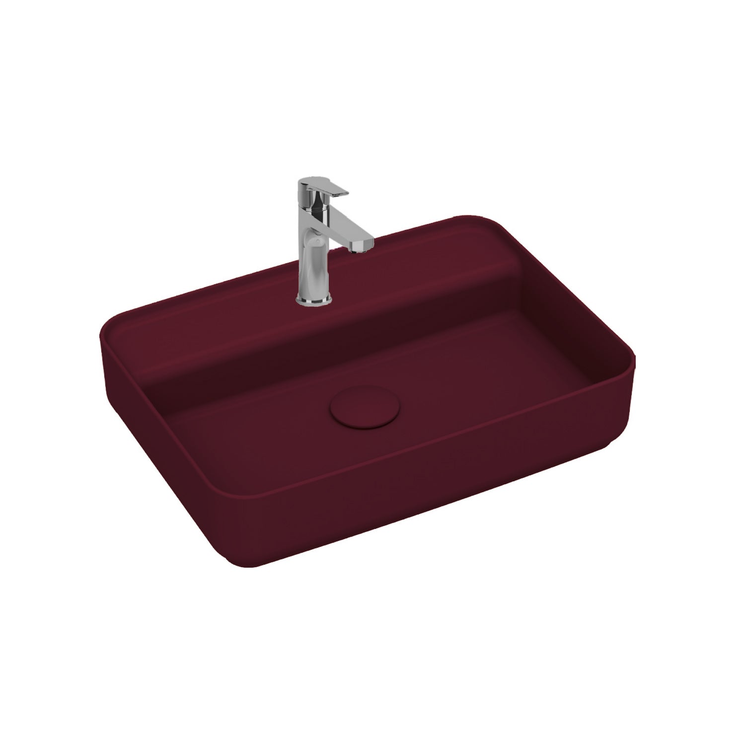 Lavabo d'appoggio rettangolare con foro BathCore serie Infinity 55x40 color Bordeaux Opaco