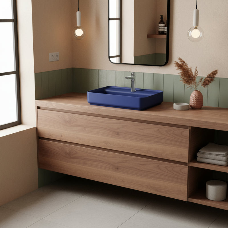 Lavabo d'appoggio rettangolare con foro BathCore serie Infinity 55x40 color Blu Opaco