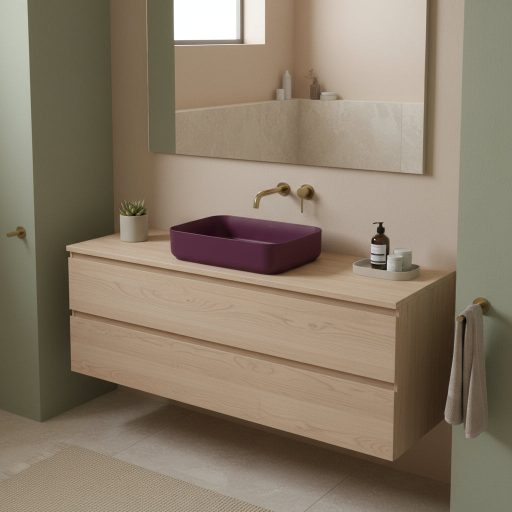 Lavabo d'appoggio rettangolare senza foro BathCore serie Infinity 50x36 color Bordeaux Opaco
