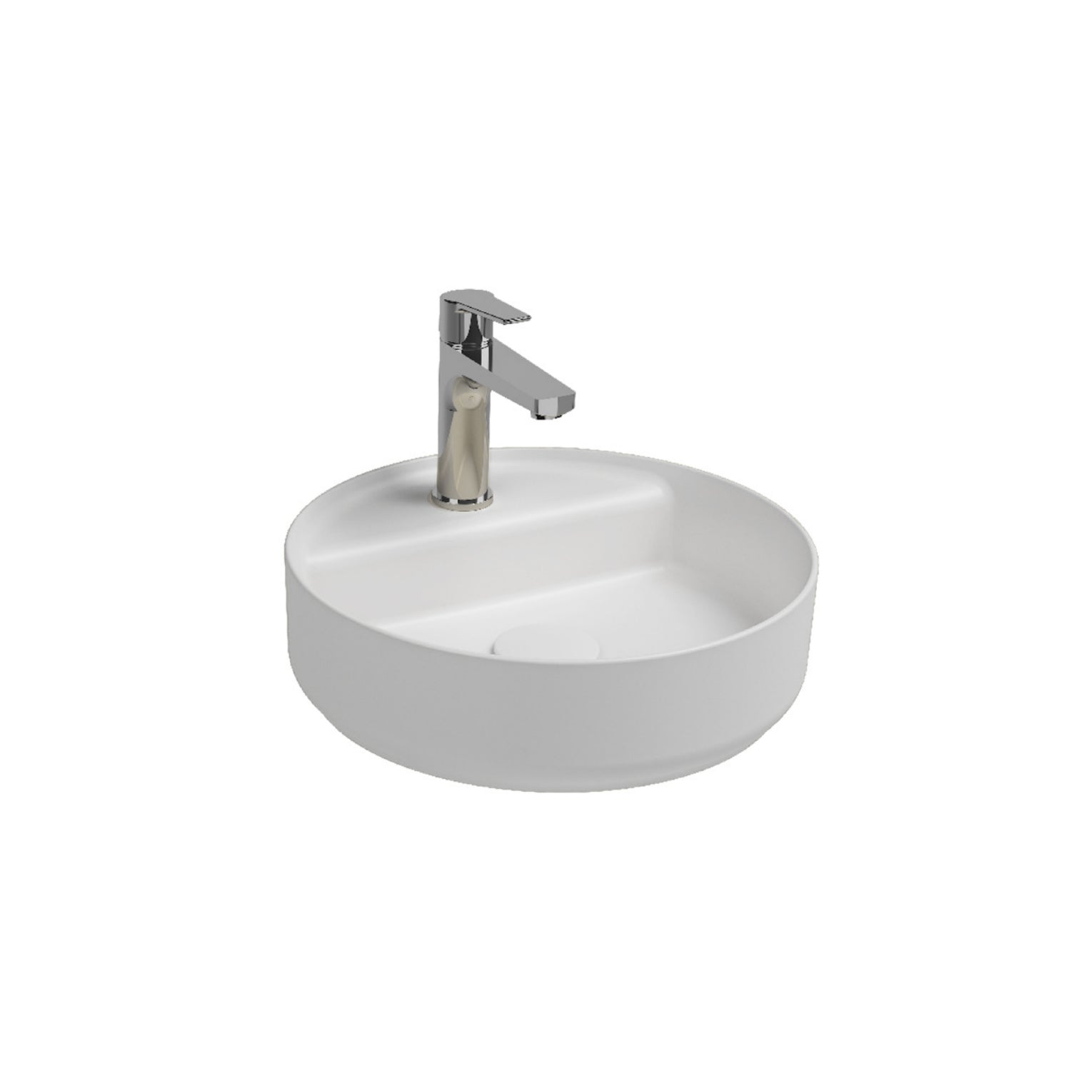 Lavabo d'appoggio tondo con foro BathCore serie Infinity 42 cm color Bianco Opaco