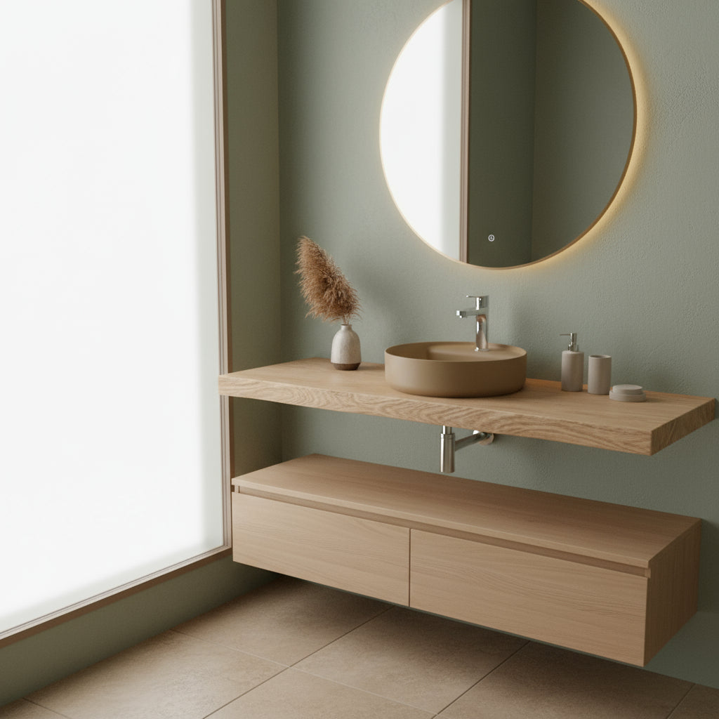 Lavabo d'appoggio tondo con foro BathCore serie Infinity 42 cm color Tortora Opaco