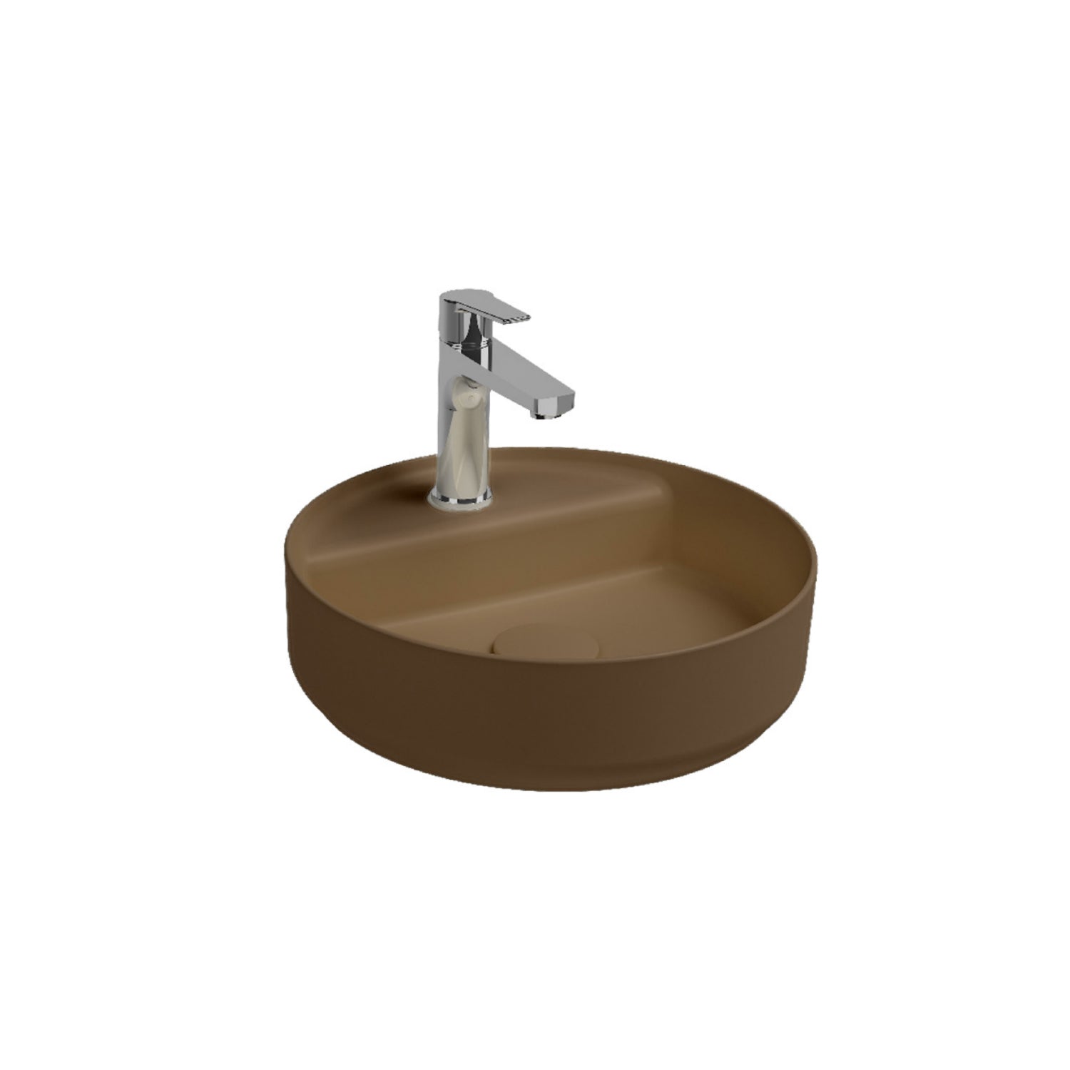 Lavabo d'appoggio tondo con foro BathCore serie Infinity 42 cm color Tortora Opaco