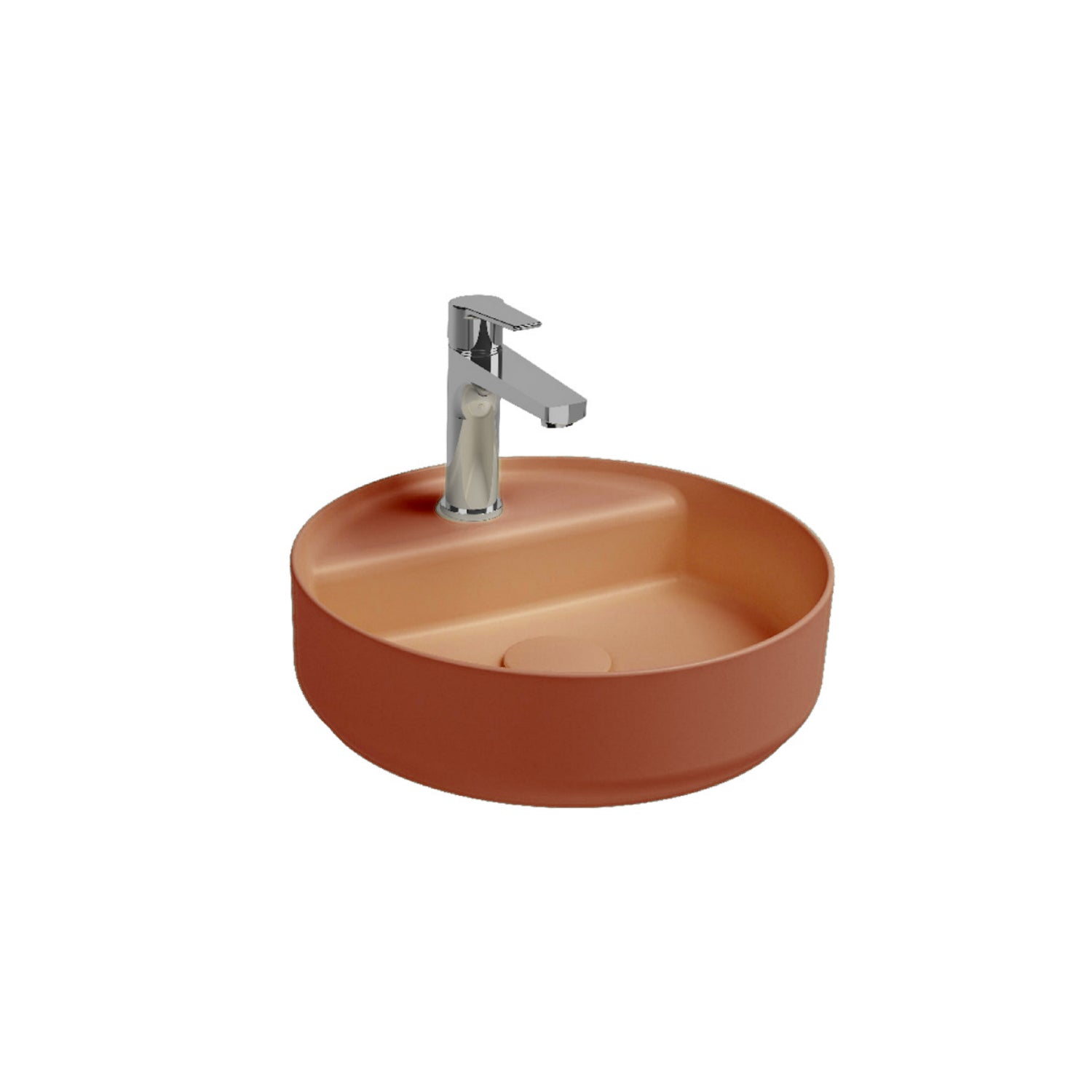 Lavabo d'appoggio tondo con foro BathCore serie Infinity 42 cm color Terracotta Opaco