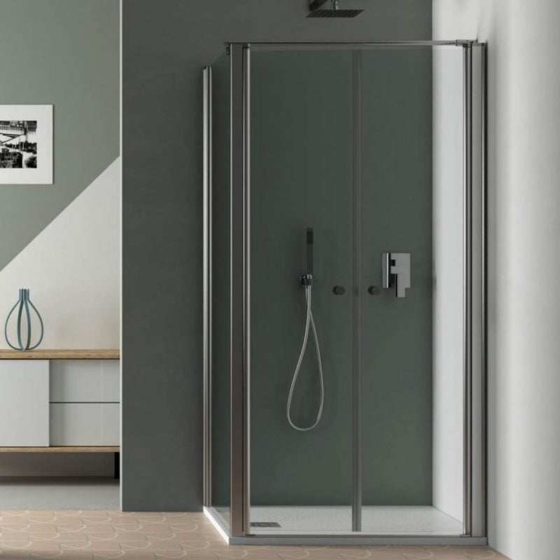 Box Doccia Angolare 85x80 con porta apertura saloon e parete fissa in cristallo trasparente 6 mm by CeramicStore | Lo specialista del tuo bagno